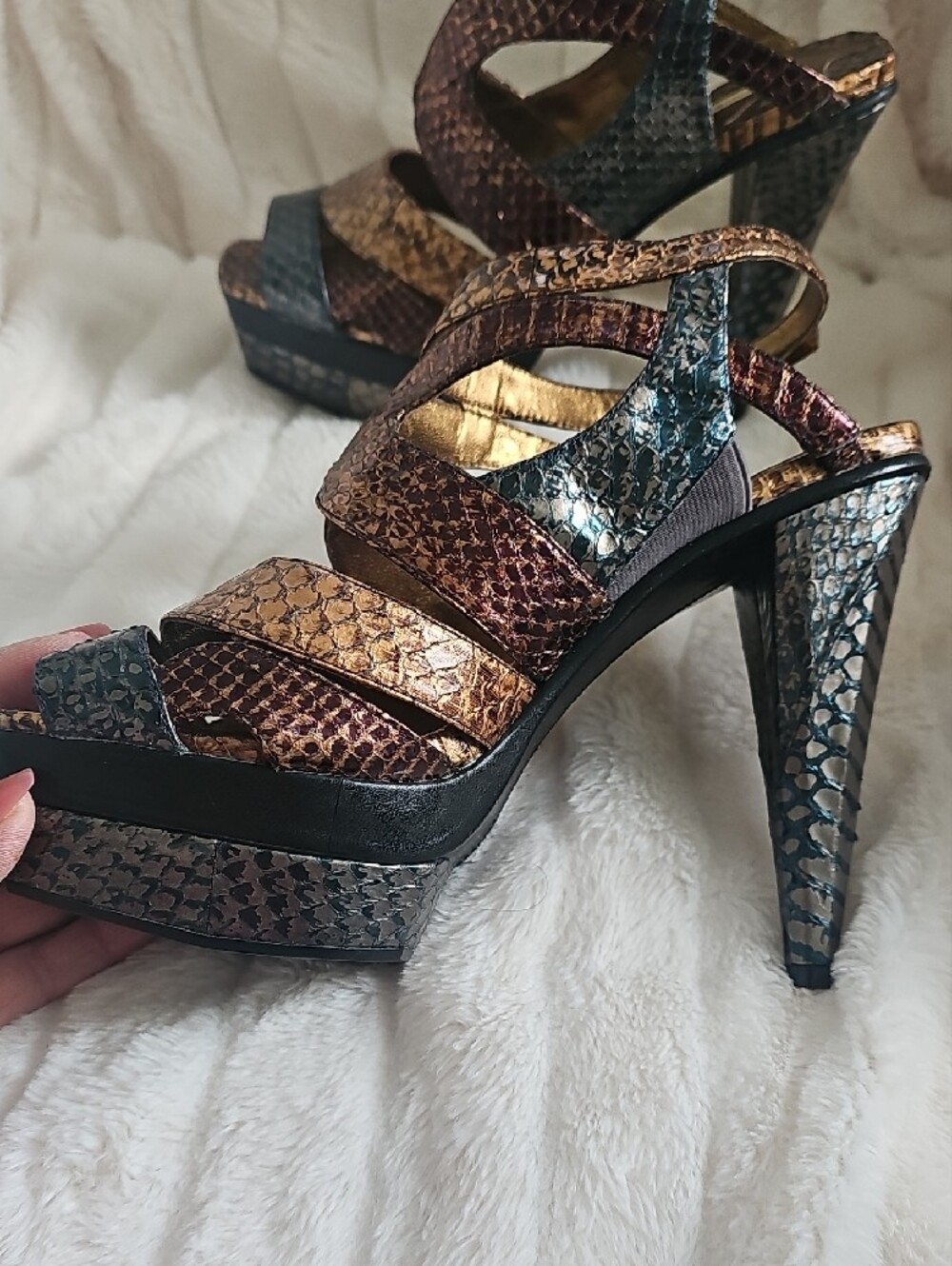 Max Studio Metallic Multi-Color Snake-Embossed Platform Sandals - Picture 6 of 13